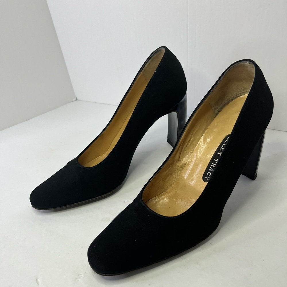 Ellen Tracy Womens Vero Cuoio Square Toe Shoes Size 7.5 Black Chunky Block Heels